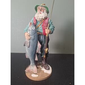 Vintage Jaimy Fisherman Figurine 9.5" Cabin Lodge Fishing Statue - Excellent